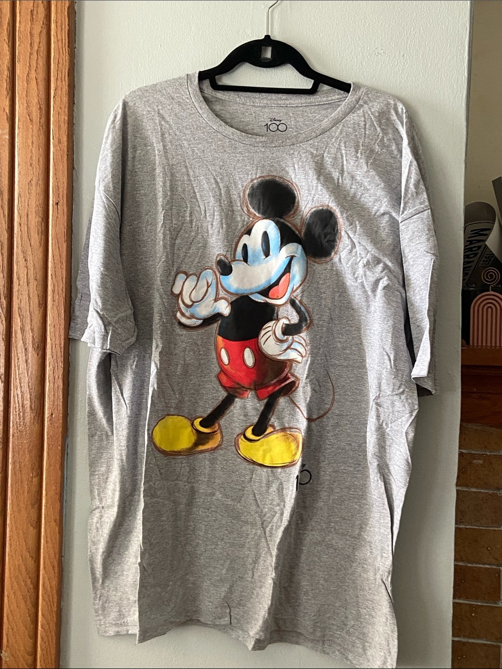 Disney 100 Gray T-Shirt with Mickey in Red & Yellow worn once size XXL